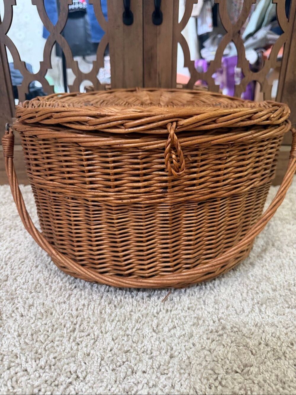 Vintage French Wicker Round Basket